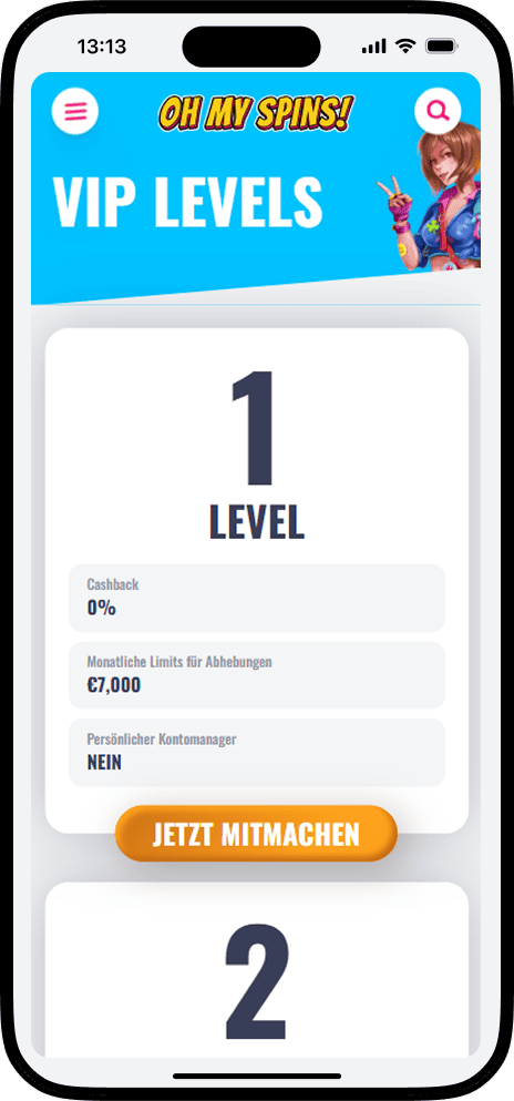 Ohmyspins VIP Programm Levels